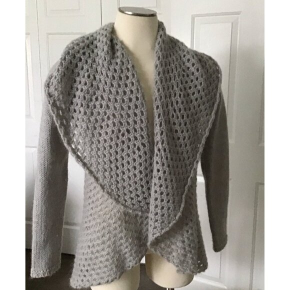 Elsamanda Italy Drape Open Front Cardigan Sweater Size Large Grey Mohair Wool - Picture 5 of 7